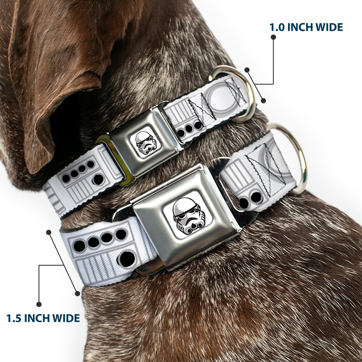 Star Wars Stormtrooper Face Full Color White/Black/Grays Seatbelt Buckle Collar - Star Wars Stormtroopers Utility Belt2 Bounding White/Grays/Black Dog Collars Seatbelt Buckle Star Wars