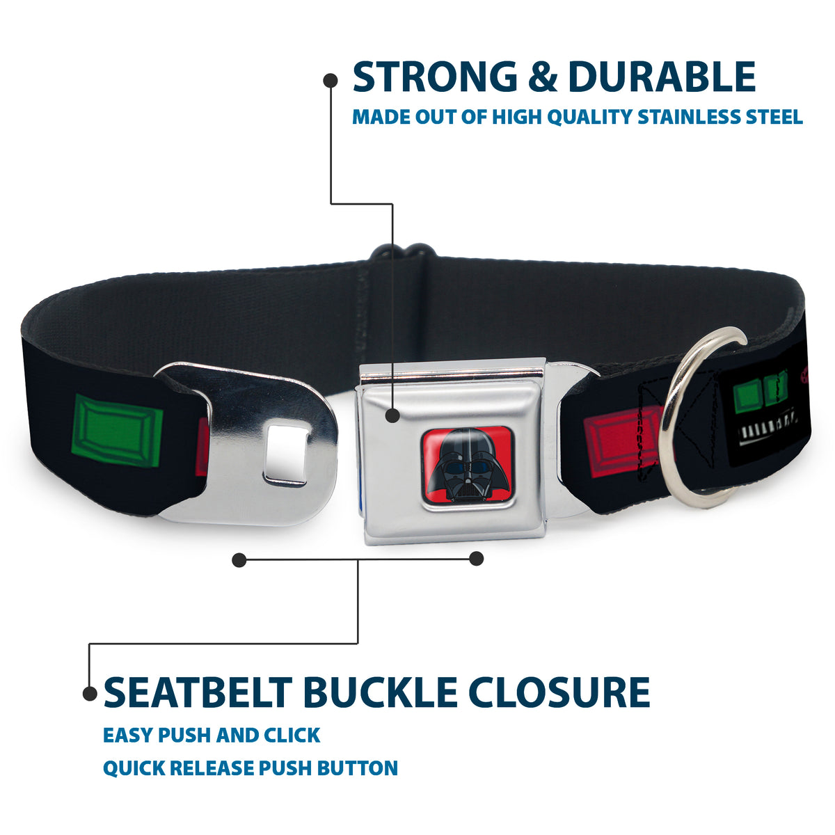 Star Wars Darth Vader Face Full Color Red Seatbelt Buckle Collar - Star Wars Darth Vader Utility Belt Bounding3 Black/Grays/Reds/Greens Dog Collars Seatbelt Buckle Star Wars