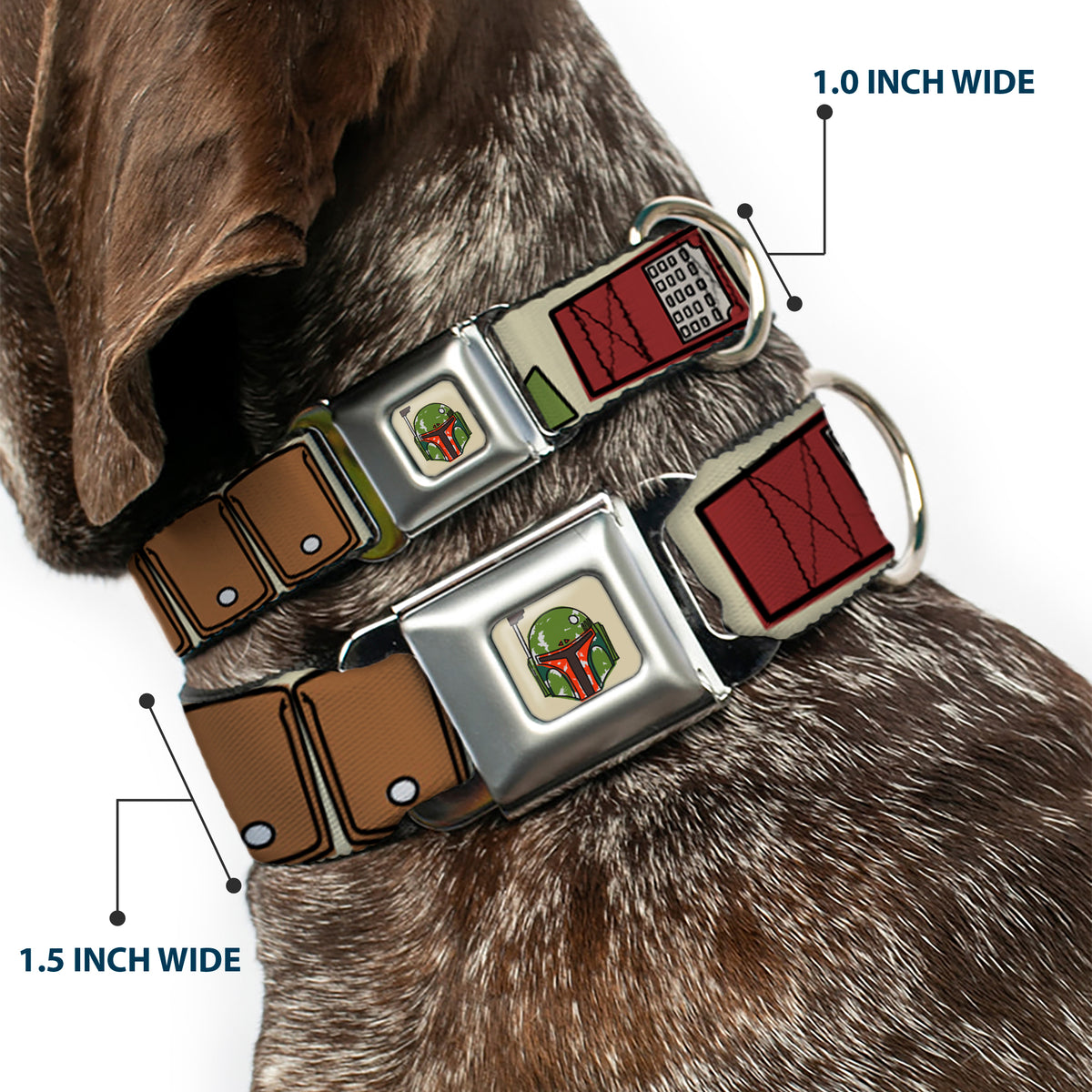 Star Wars Boba Fett Helmet Full Color Tan Seatbelt Buckle Collar - Star Wars Boba Fett Utility Belt Bounding Tan Dog Collars Seatbelt Buckle Star Wars