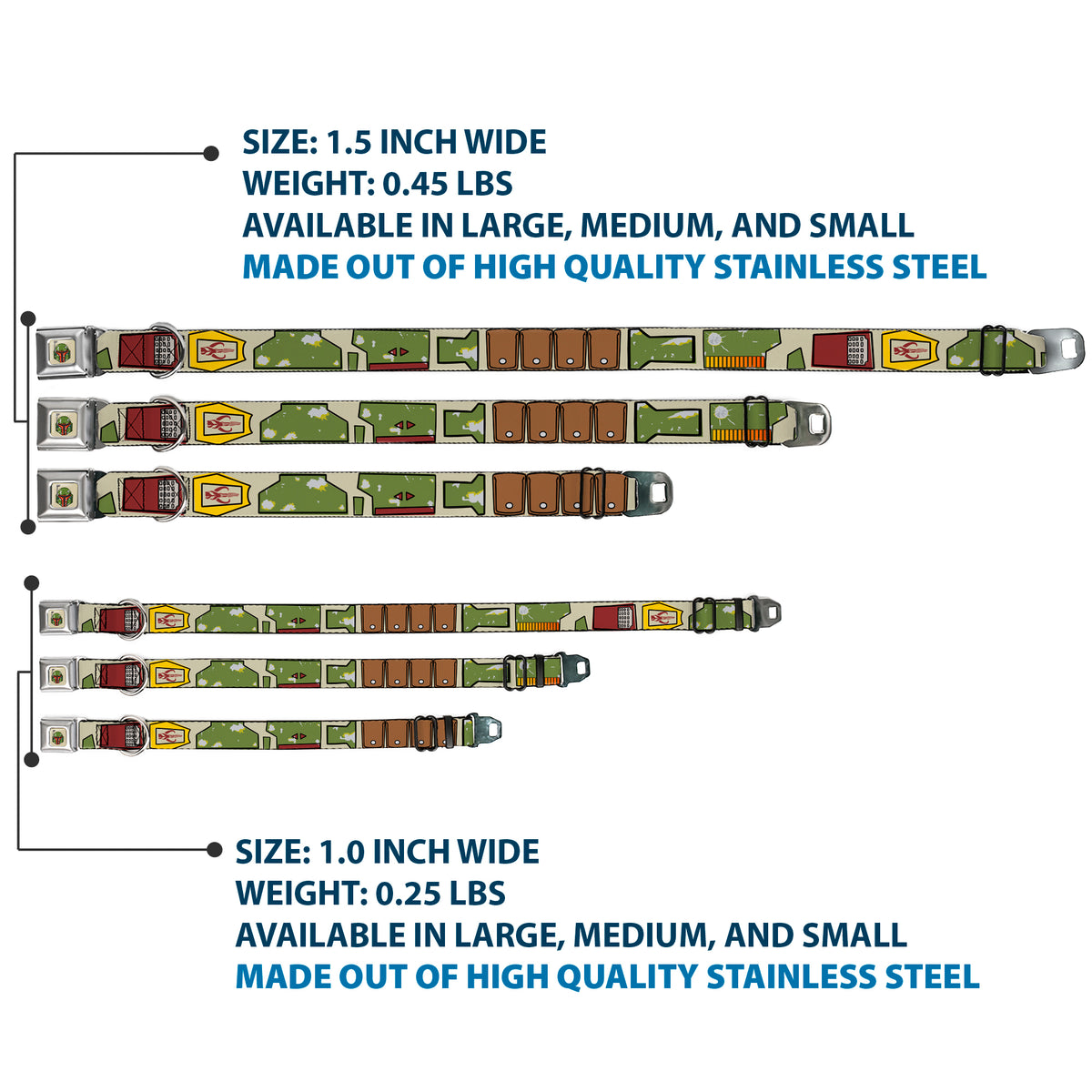 Star Wars Boba Fett Helmet Full Color Tan Seatbelt Buckle Collar - Star Wars Boba Fett Utility Belt Bounding Tan Dog Collars Seatbelt Buckle Star Wars