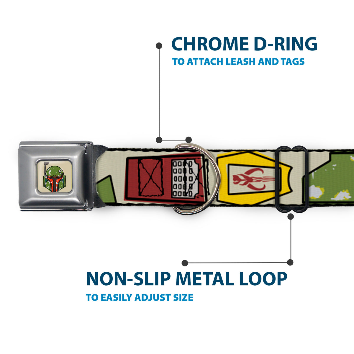 Star Wars Boba Fett Helmet Full Color Tan Seatbelt Buckle Collar - Star Wars Boba Fett Utility Belt Bounding Tan Dog Collars Seatbelt Buckle Star Wars