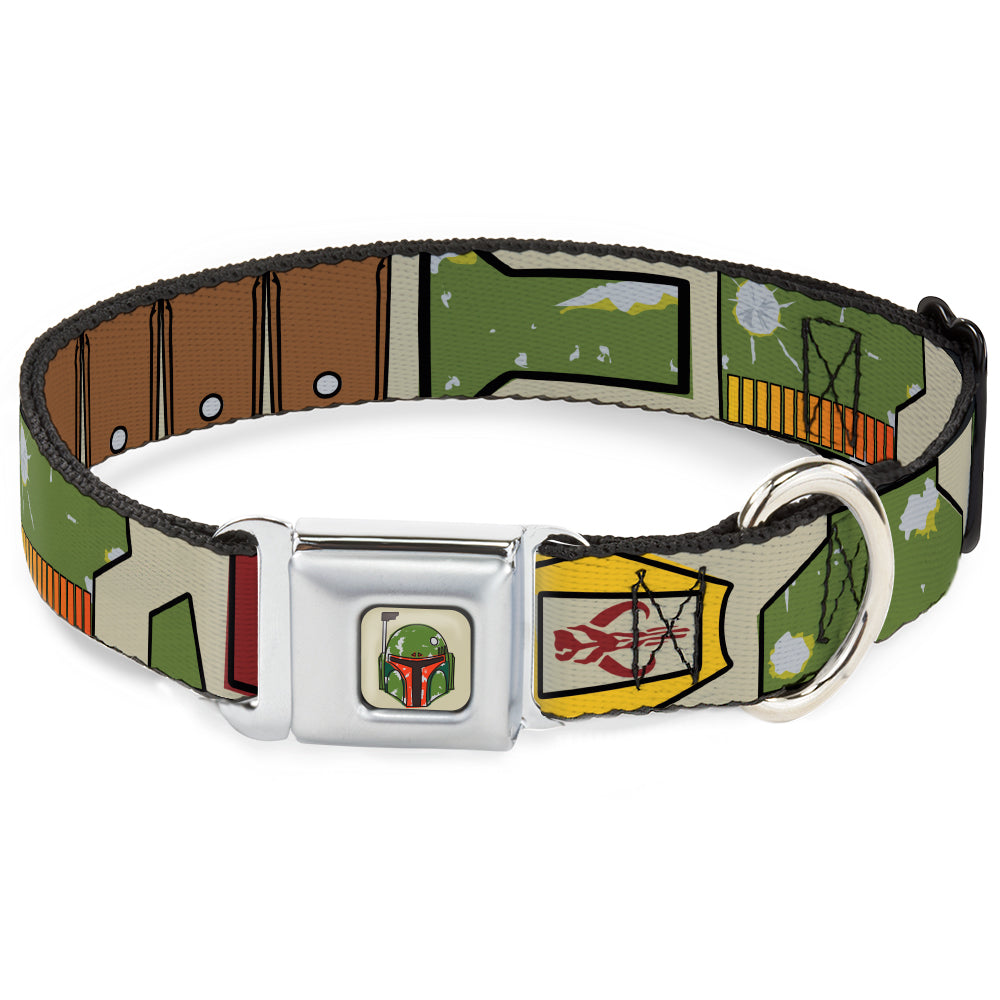 Star Wars Boba Fett Helmet Full Color Tan Seatbelt Buckle Collar - Star Wars Boba Fett Utility Belt Bounding Tan Dog Collars Seatbelt Buckle Star Wars