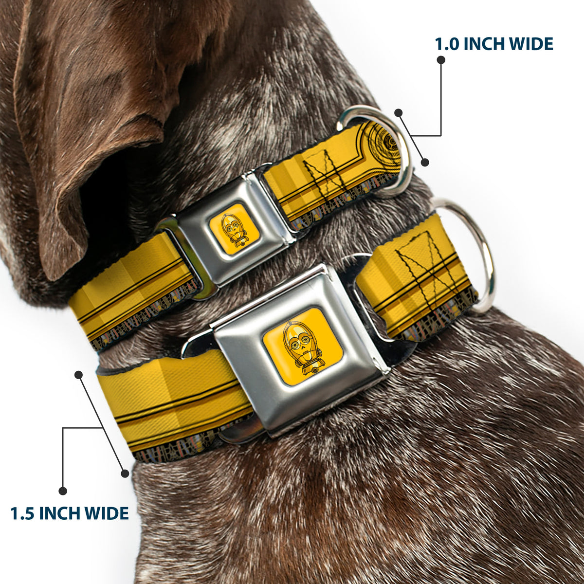 C3-PO Face Full Color Yellows/Black Seatbelt Buckle Collar - Star Wars C3-PO Wires Bounding2 Yellows/Black/Multi Color Dog Collars Seatbelt Buckle Star Wars