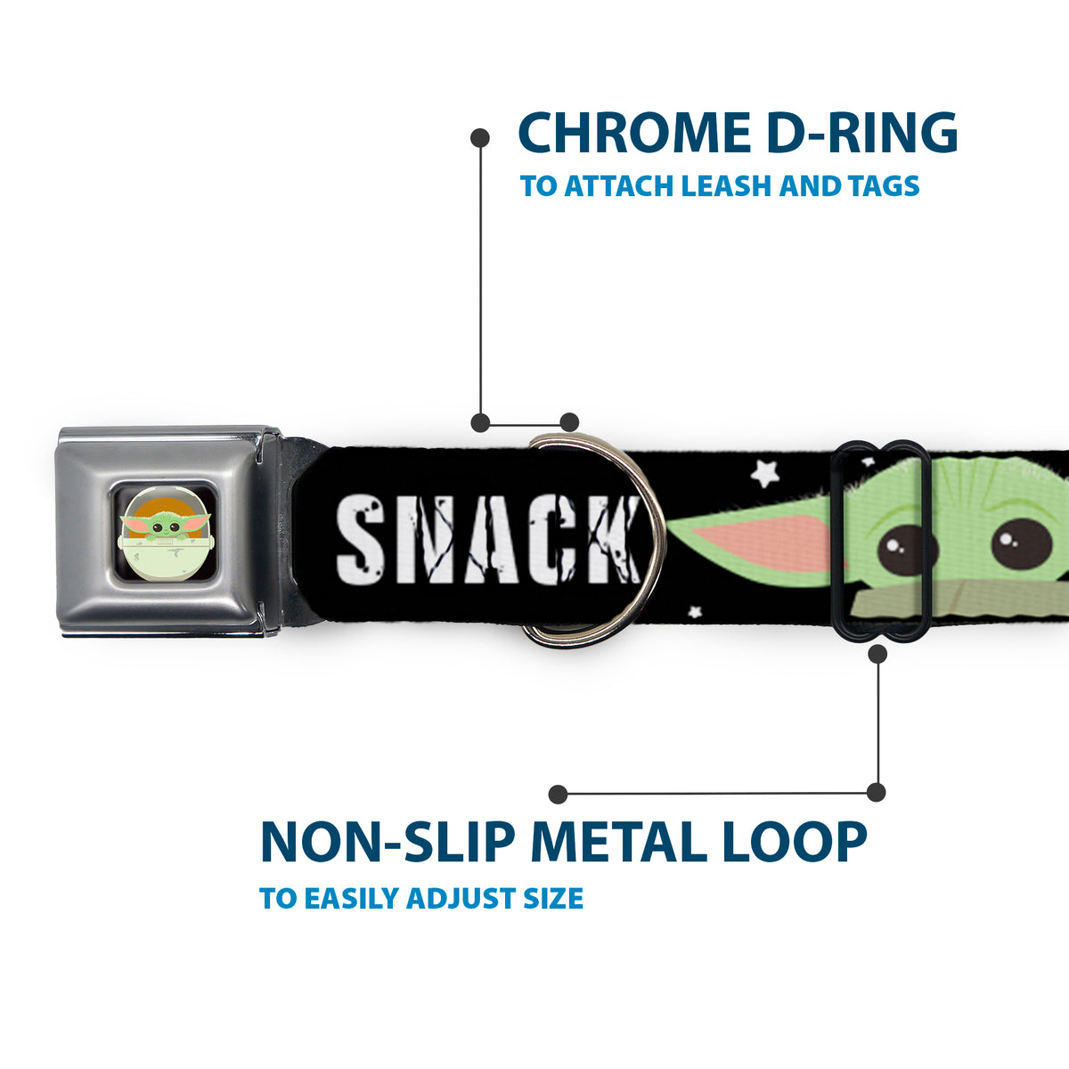 Star Wars The Child Chibi Pod Pose Full Color Black Seatbelt Buckle Collar - Star Wars The Child Chibi Face PROTECT ATTACK SNACK Black/White Dog Collars Seatbelt Buckle Star Wars