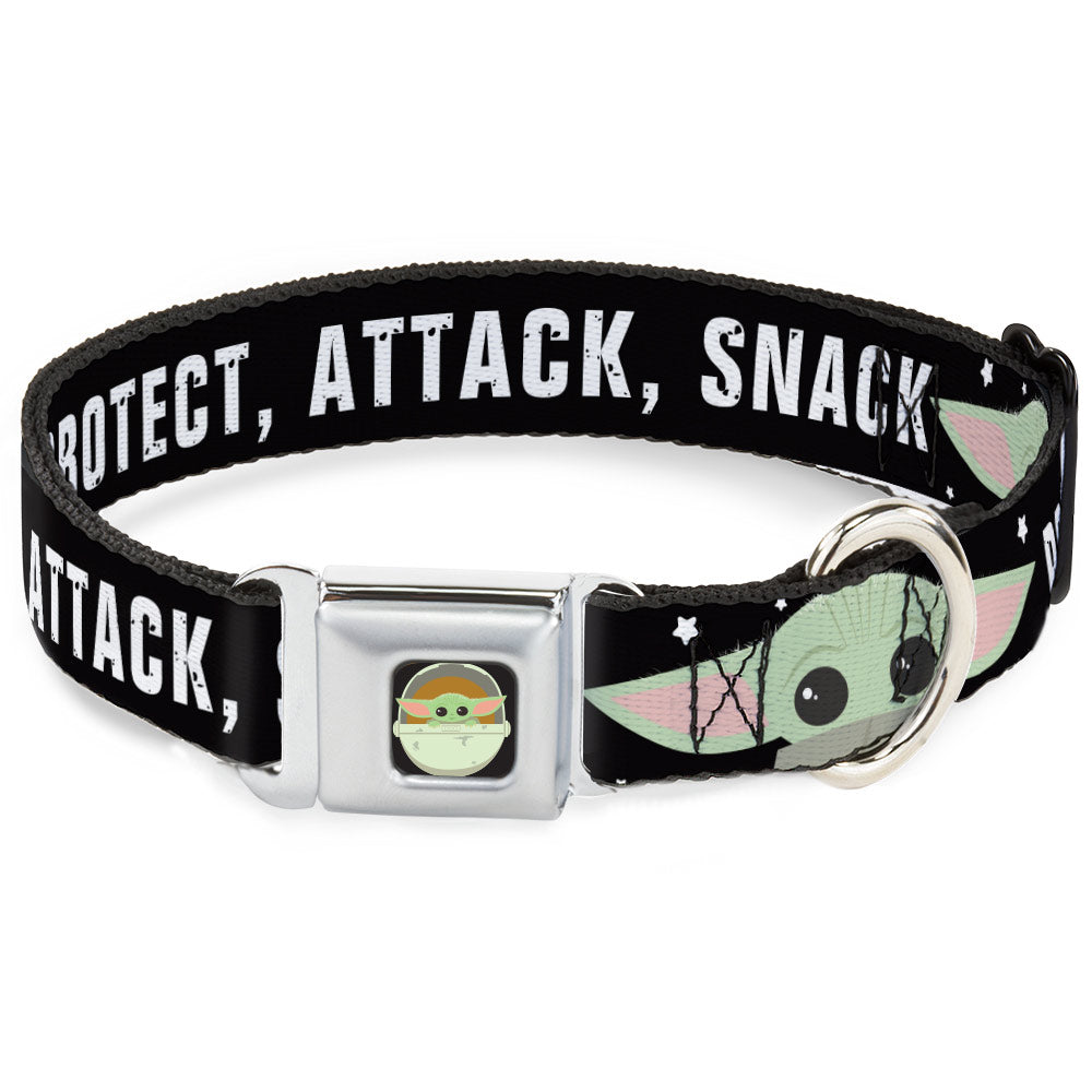 Star Wars The Child Chibi Pod Pose Full Color Black Seatbelt Buckle Collar - Star Wars The Child Chibi Face PROTECT ATTACK SNACK Black/White Dog Collars Seatbelt Buckle Star Wars