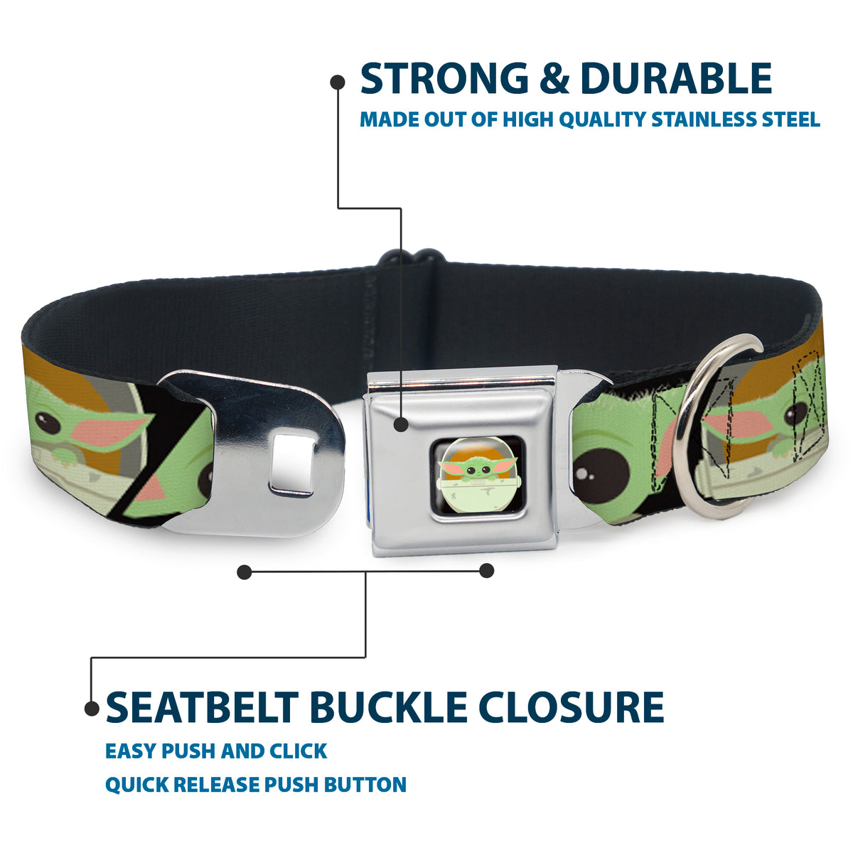 Star Wars The Child Chibi Pod Pose Full Color Black Seatbelt Buckle Collar - Star Wars The Child Chibi Face Blocks Black Dog Collars Seatbelt Buckle Star Wars