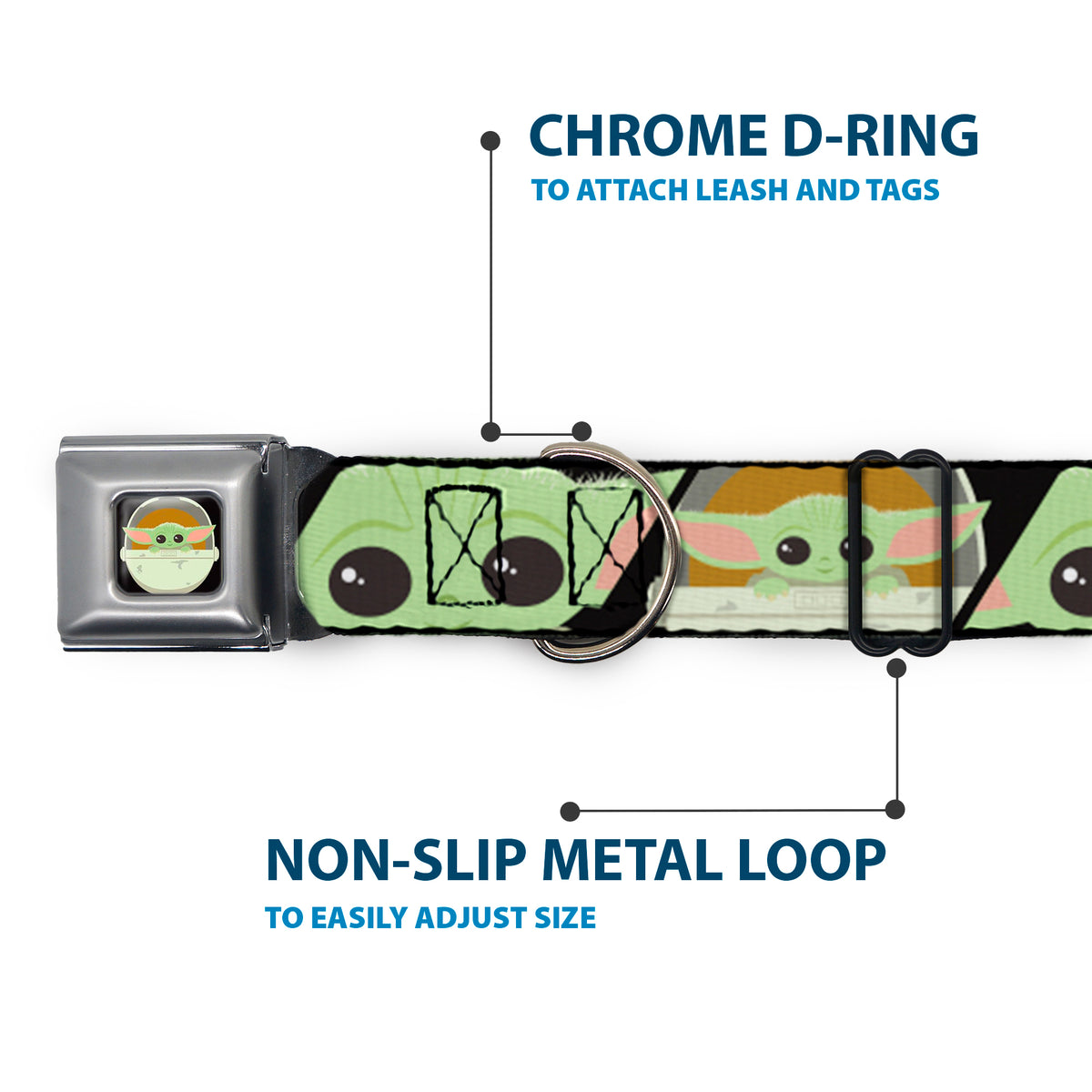 Star Wars The Child Chibi Pod Pose Full Color Black Seatbelt Buckle Collar - Star Wars The Child Chibi Face Blocks Black Dog Collars Seatbelt Buckle Star Wars