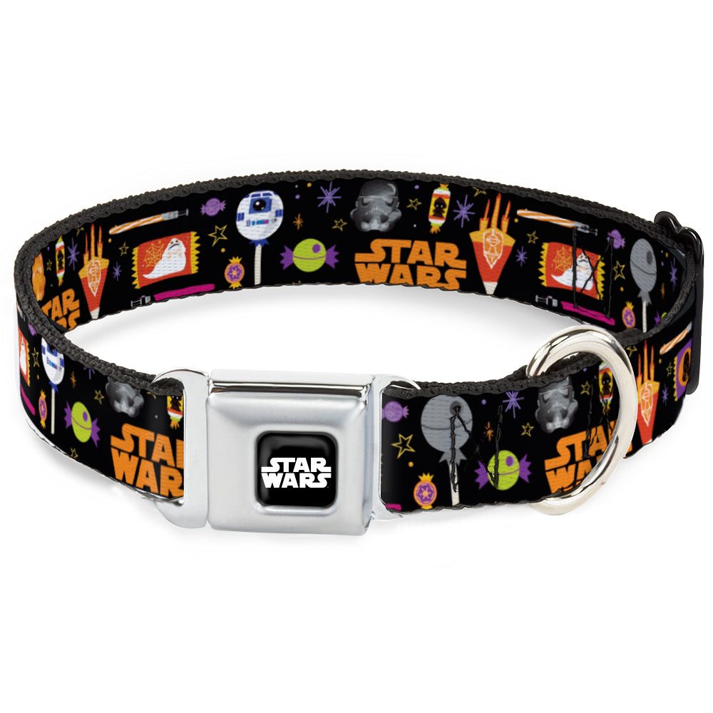 STAR WARS Logo Black/White Seatbelt Buckle Collar - Star Wars Festive Candy Icons Collage Black/Multi Color Dog Collars Seatbelt Buckle Star Wars