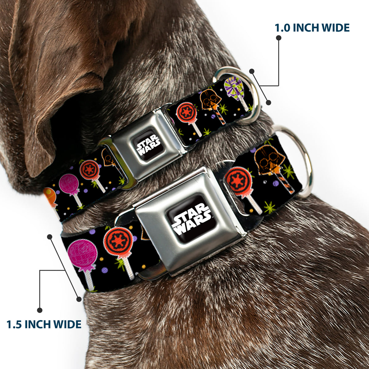 STAR WARS Logo Black/White Seatbelt Buckle Collar - Star Wars Festive Lollipop Icons Black/Multi Color Dog Collars Seatbelt Buckle Star Wars