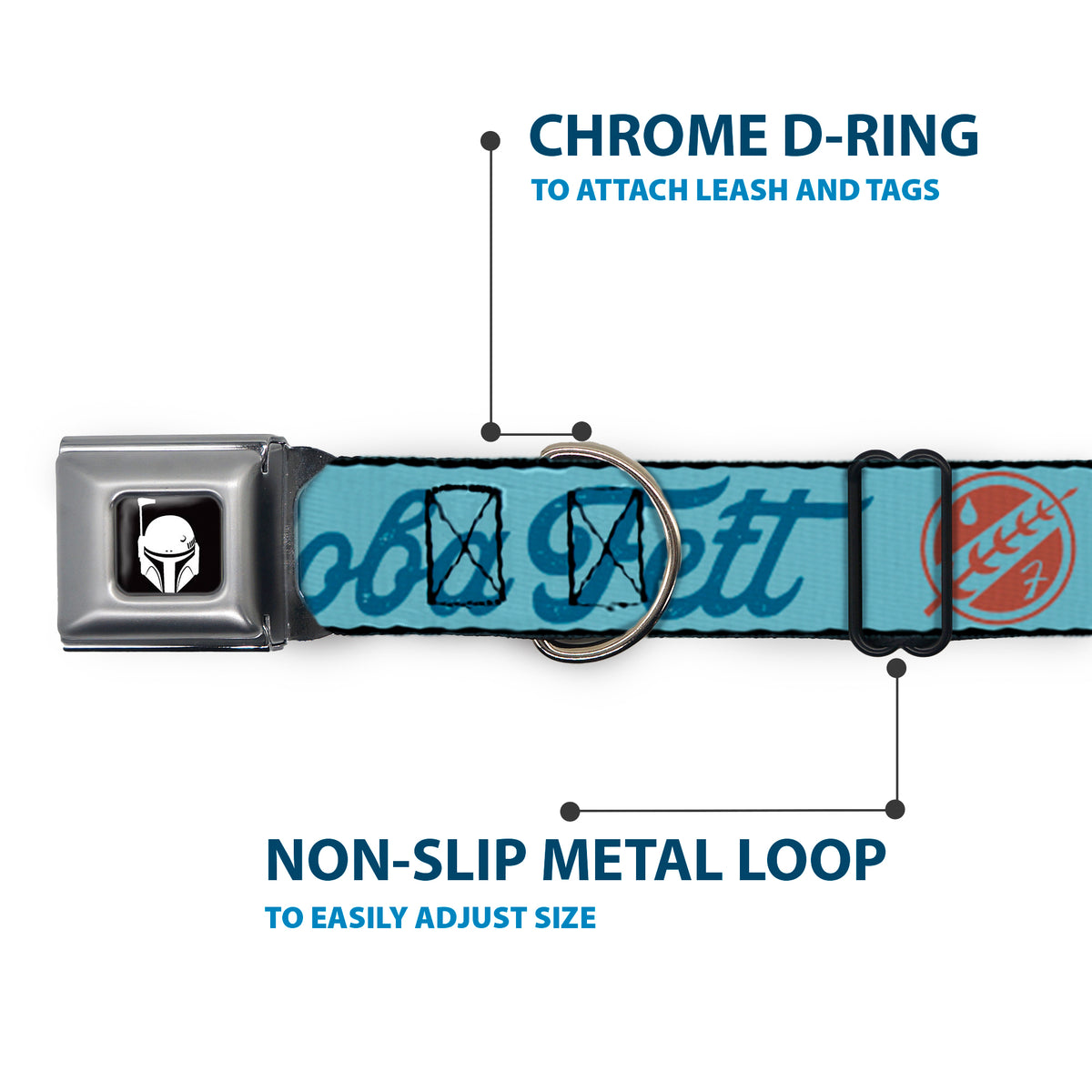 Star Wars Boba Fett Helmet Logo Full Color Black/White Seatbelt Buckle Collar - Star Wars BOBA FETT Script and Logo Blues/Red Dog Collars Seatbelt Buckle Star Wars