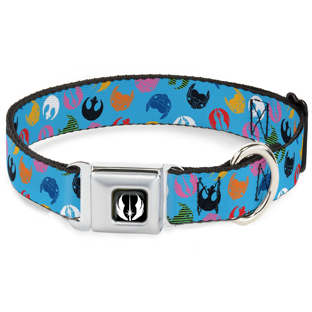 Star Wars Jedi Order Icon Full Color Black/White Seatbelt Buckle Collar - Star Wars Jedi Order and Rebel Alliance Icons Scattered Blue/Multi Color Dog Collars Seatbelt Buckle Star Wars