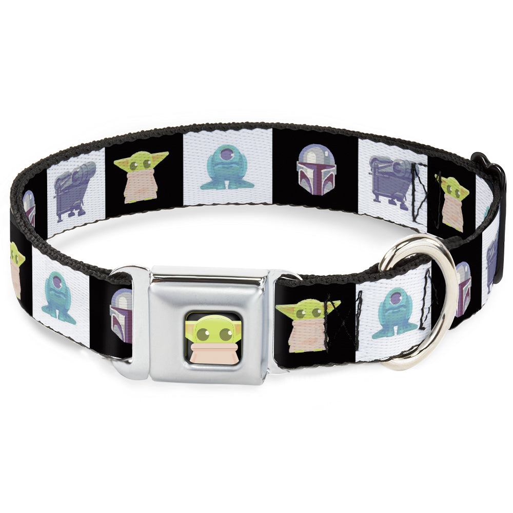 Star Wars Grogu Face Close-Up Full Color Black Seatbelt Buckle Collar - Star Wars Mandalorian 4-Character Pose Blocks Dog Collars Seatbelt Buckle Star Wars