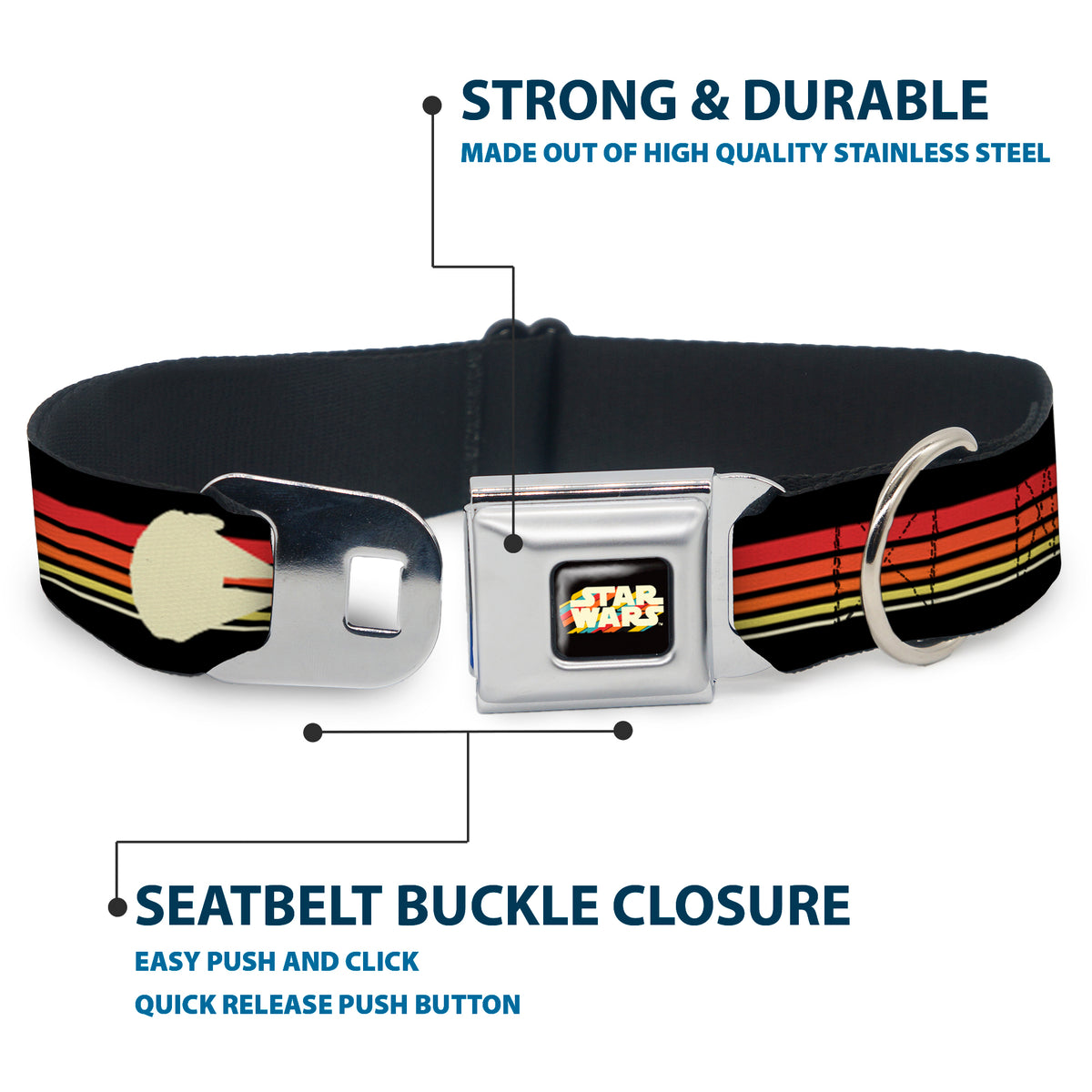 STAR WARS Stripe Logo Full Color Black/Multi Color Seatbelt Buckle Collar - Star Wars Millennium Falcon Stripe Black/Multi Color Dog Collars Seatbelt Buckle Star Wars