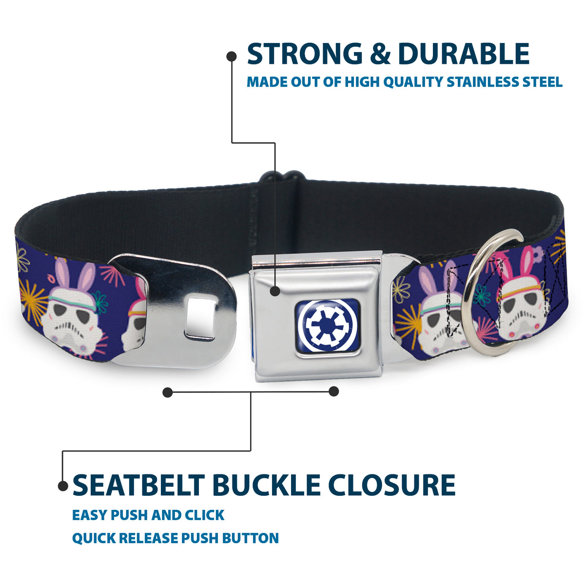 Star Wars Galactic Empire Icon Full Color Purple/White Seatbelt Buckle Collar - Star Wars Holiday Stormtrooper Easter Bunny Ears Purple Dog Collars Seatbelt Buckle Star Wars