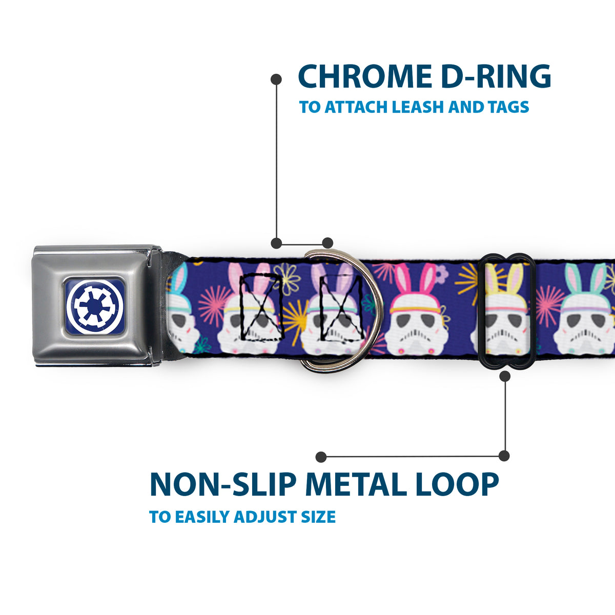 Star Wars Galactic Empire Icon Full Color Purple/White Seatbelt Buckle Collar - Star Wars Holiday Stormtrooper Easter Bunny Ears Purple Dog Collars Seatbelt Buckle Star Wars