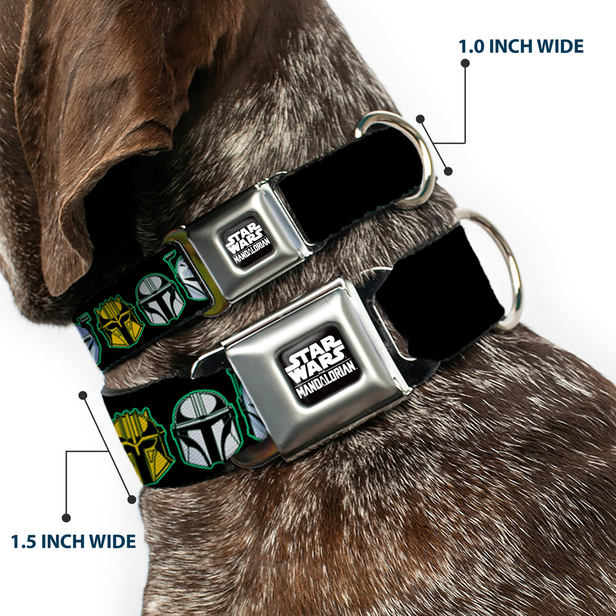 STAR THE MANDALORAIN Title Logo Full Color Black/White Seatbelt Buckle Collar - Star Wars the Mandalorian Helmets Black/Multi Color Dog Collars Seatbelt Buckle Star Wars