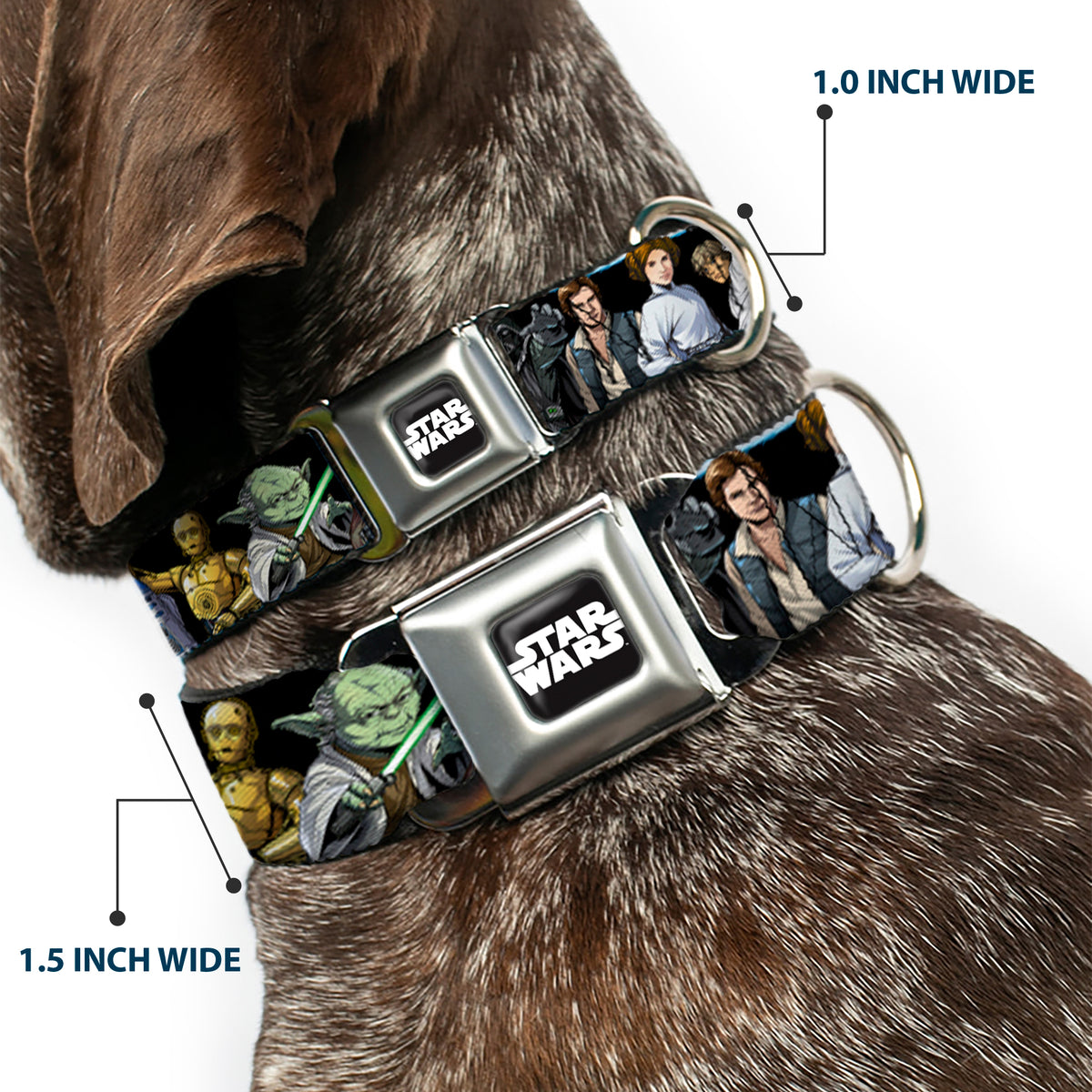 STAR WARS Logo Full Color Black/White Seatbelt Buckle Collar - Star Wars Classic Character Poses Black Dog Collars Seatbelt Buckle Star Wars