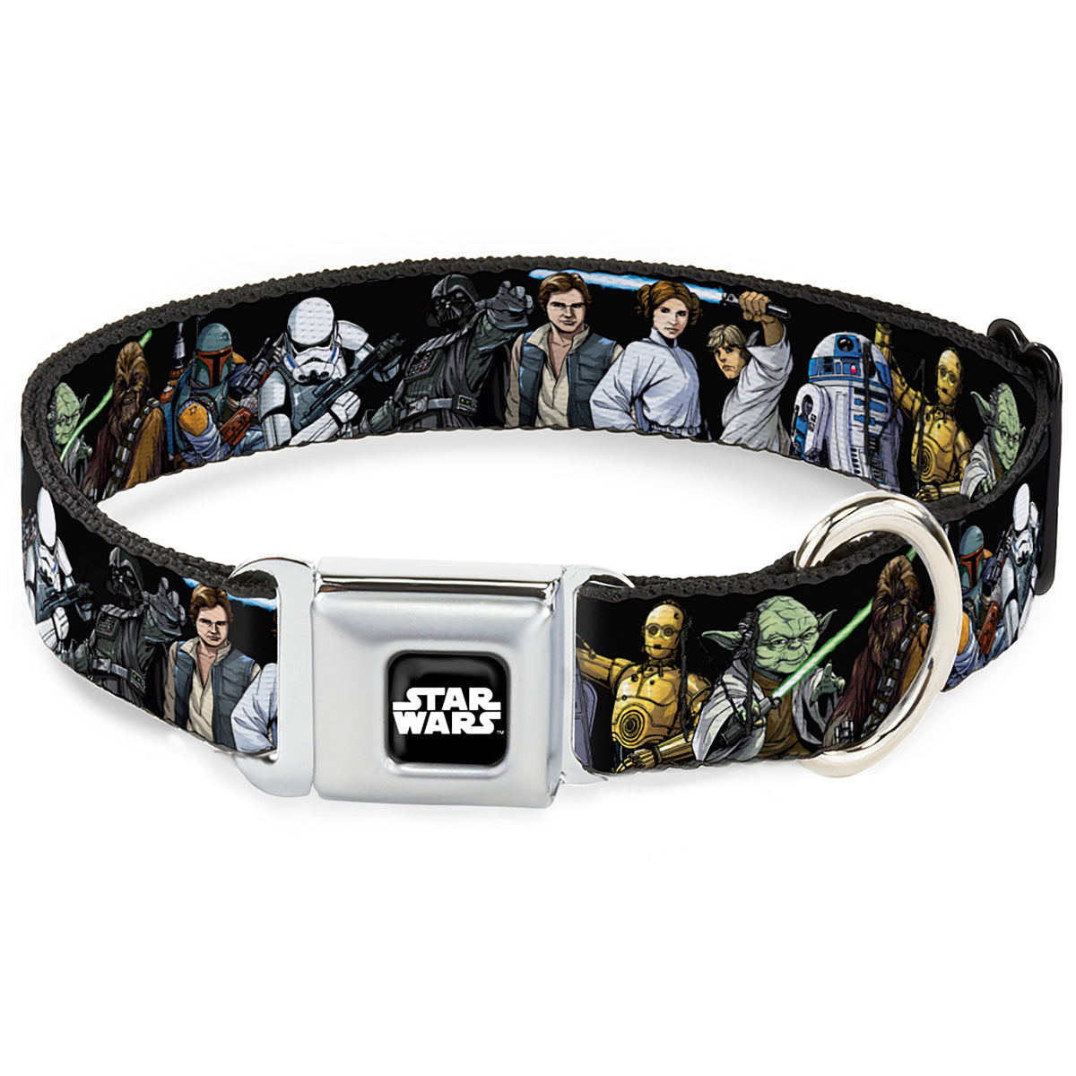 STAR WARS Logo Full Color Black/White Seatbelt Buckle Collar - Star Wars Classic Character Poses Black Dog Collars Seatbelt Buckle Star Wars