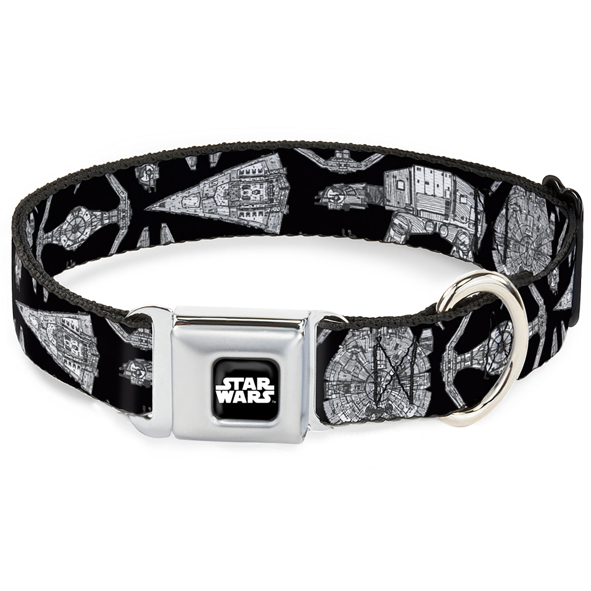 STAR WARS Logo Full Color Black/White Seatbelt Buckle Collar - Star Wars Ships and Vehicles Black/Grays Dog Collars Seatbelt Buckle Star Wars