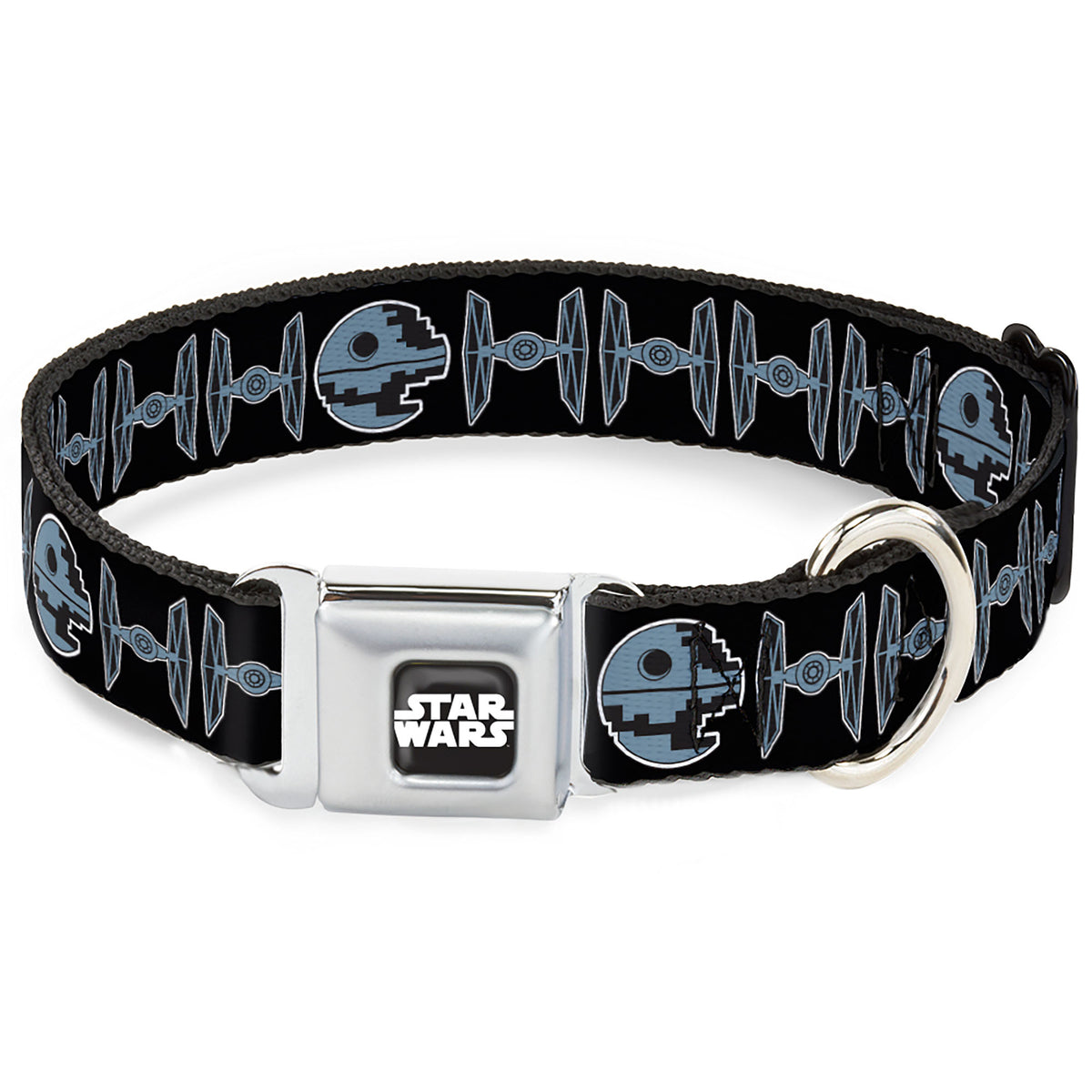 STAR WARS Logo Full Color Black/White Seatbelt Buckle Collar - Star Wars Death Star and TIE Fighters Black/Gray Dog Collars Seatbelt Buckle Star Wars