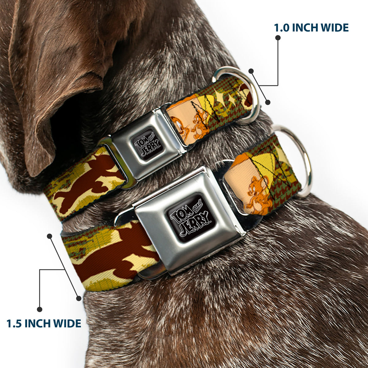 Tom and Jerry Logo Full Color Black Red Seatbelt Buckle Collar - TOM & JERRY Tom Chasing Jerry Houndstooth Browns Dog Collars Seatbelt Buckle Tom and Jerry