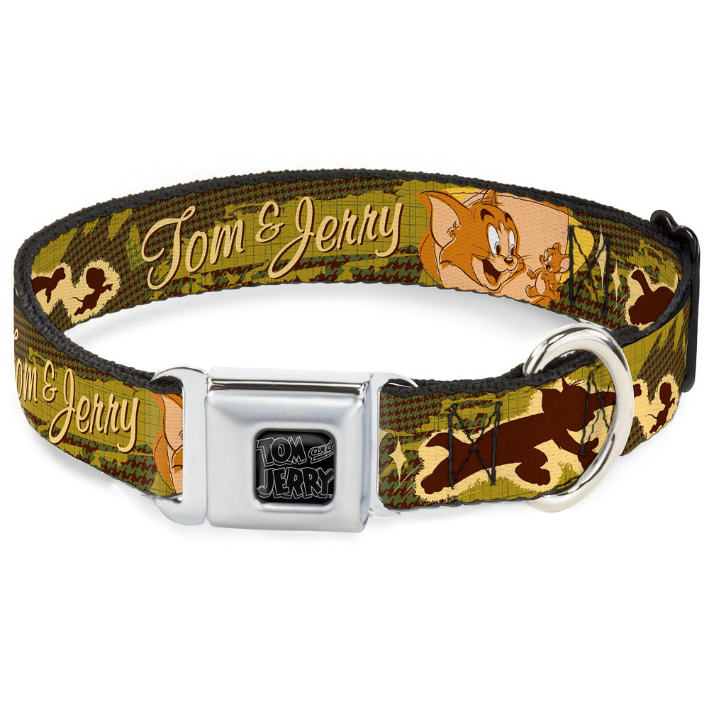Tom and Jerry Logo Full Color Black Red Seatbelt Buckle Collar - TOM & JERRY Tom Chasing Jerry Houndstooth Browns Dog Collars Seatbelt Buckle Tom and Jerry