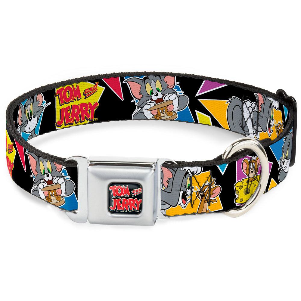 Tom and Jerry Logo Full Color Black Red Seatbelt Buckle Collar - TOM & JERRY Poses Black/Multi Color Dog Collars Seatbelt Buckle Tom and Jerry
