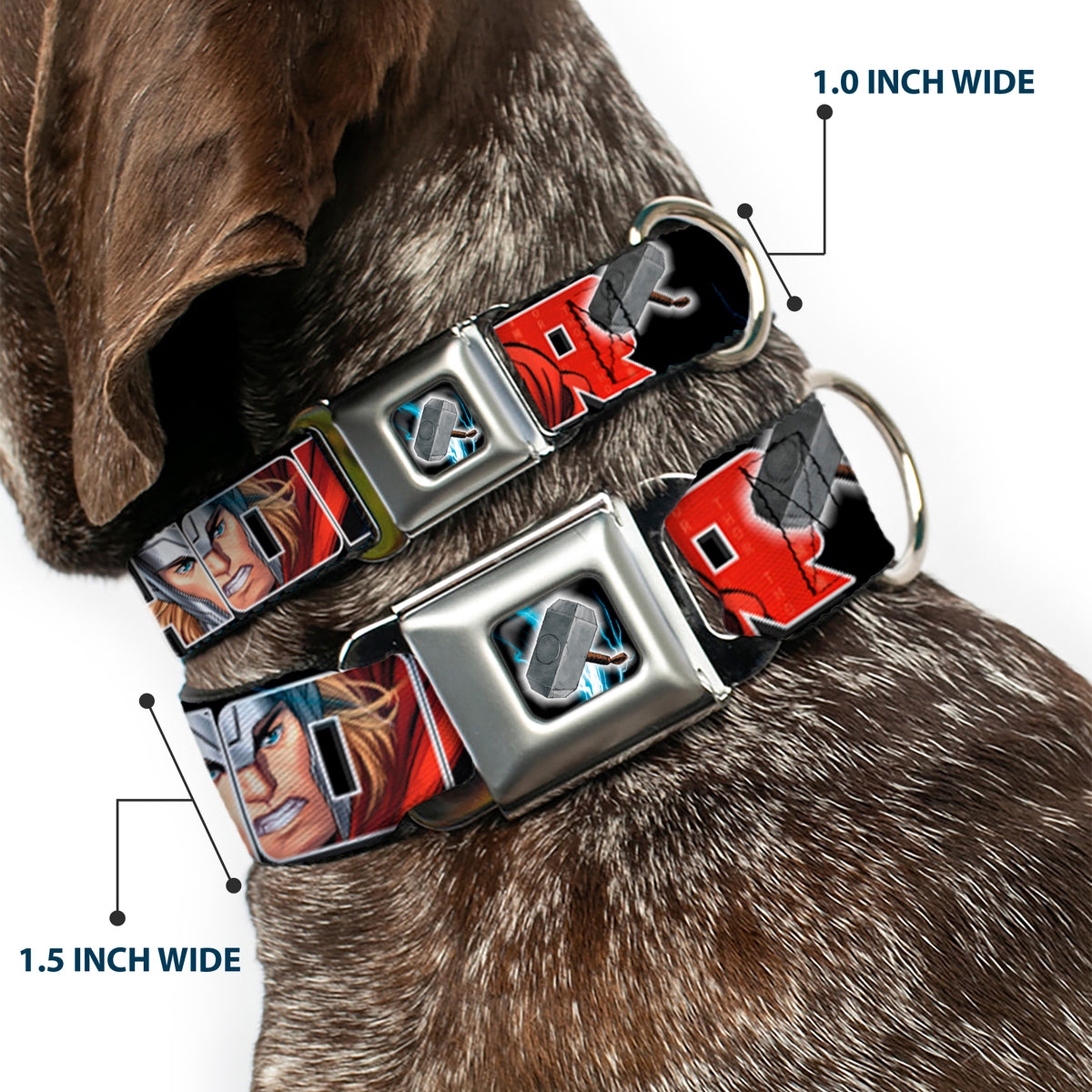 MARVEL AVENGERS Thor's Hammer Full Color Seatbelt Buckle Collar - THOR Poses/Hammer Dog Collars Seatbelt Buckle Marvel Comics