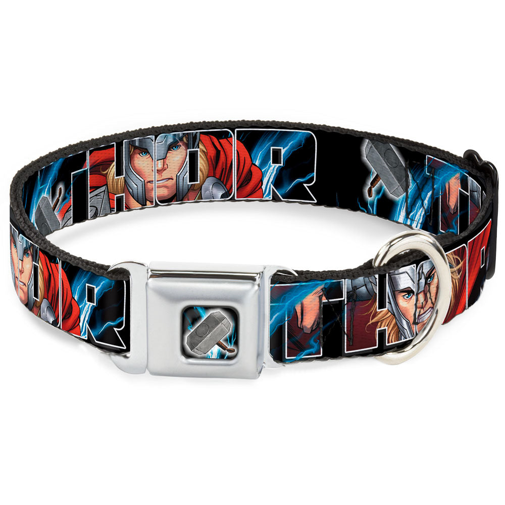 MARVEL AVENGERS Thor's Hammer Full Color Seatbelt Buckle Collar - THOR Poses/Hammer Dog Collars Seatbelt Buckle Marvel Comics