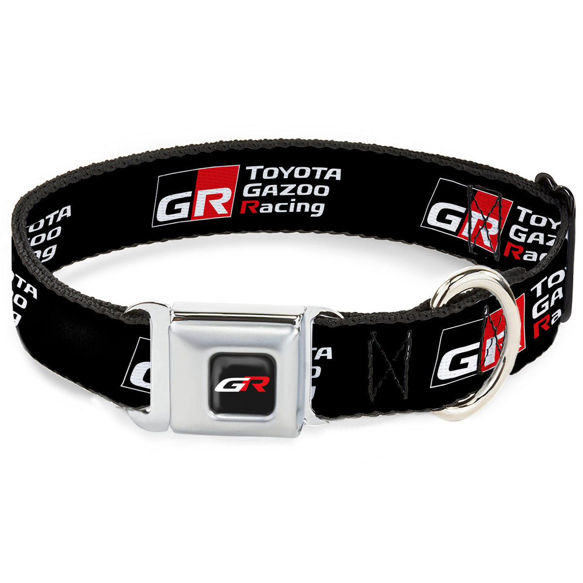 Toyota Gazoo Racing GR Logo Full Color Black/White Red Seatbelt Buckle Collar - TOYOTA GAZOO RACING GR NORTH AMERICA Logo and Text Black/White/Red Dog Collars Seatbelt Buckle Toyota