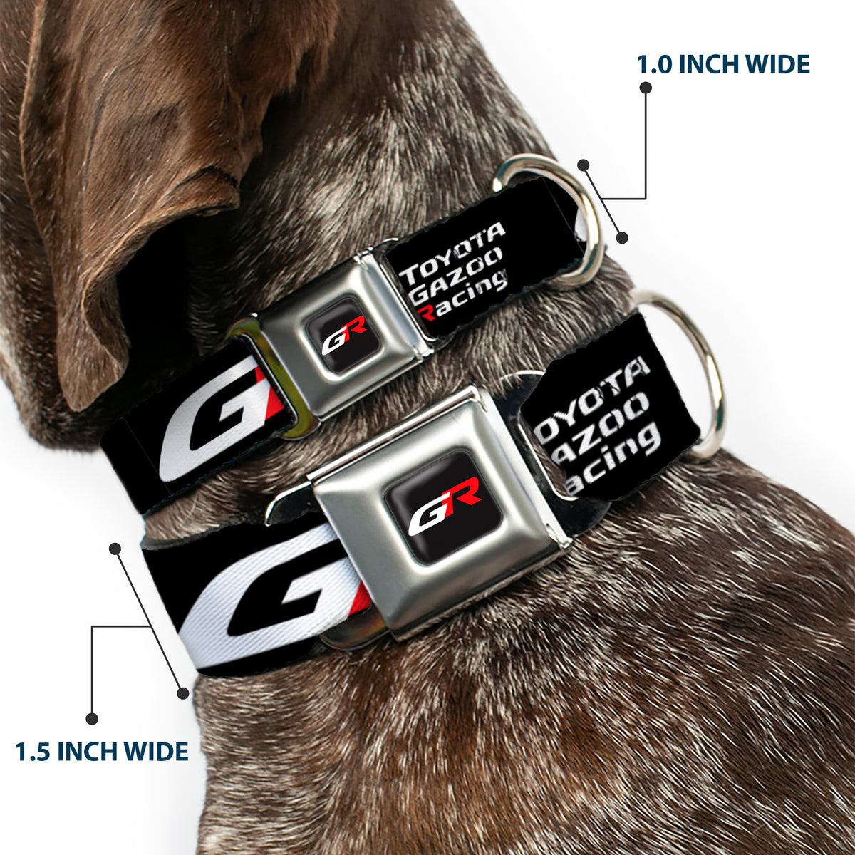Toyota Gazoo Racing GR Logo Full Color Black/White Red Seatbelt Buckle Collar - TOYOTA GAZOO RACING GR Logo and Text Black/White/Red Dog Collars Seatbelt Buckle Toyota