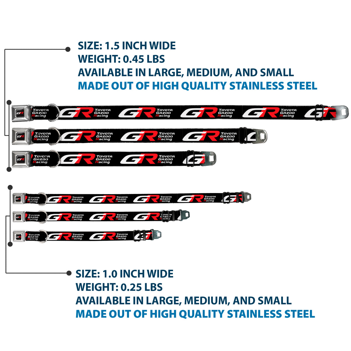 Toyota Gazoo Racing GR Logo Full Color Black/White Red Seatbelt Buckle Collar - TOYOTA GAZOO RACING GR Logo and Text Black/White/Red Dog Collars Seatbelt Buckle Toyota