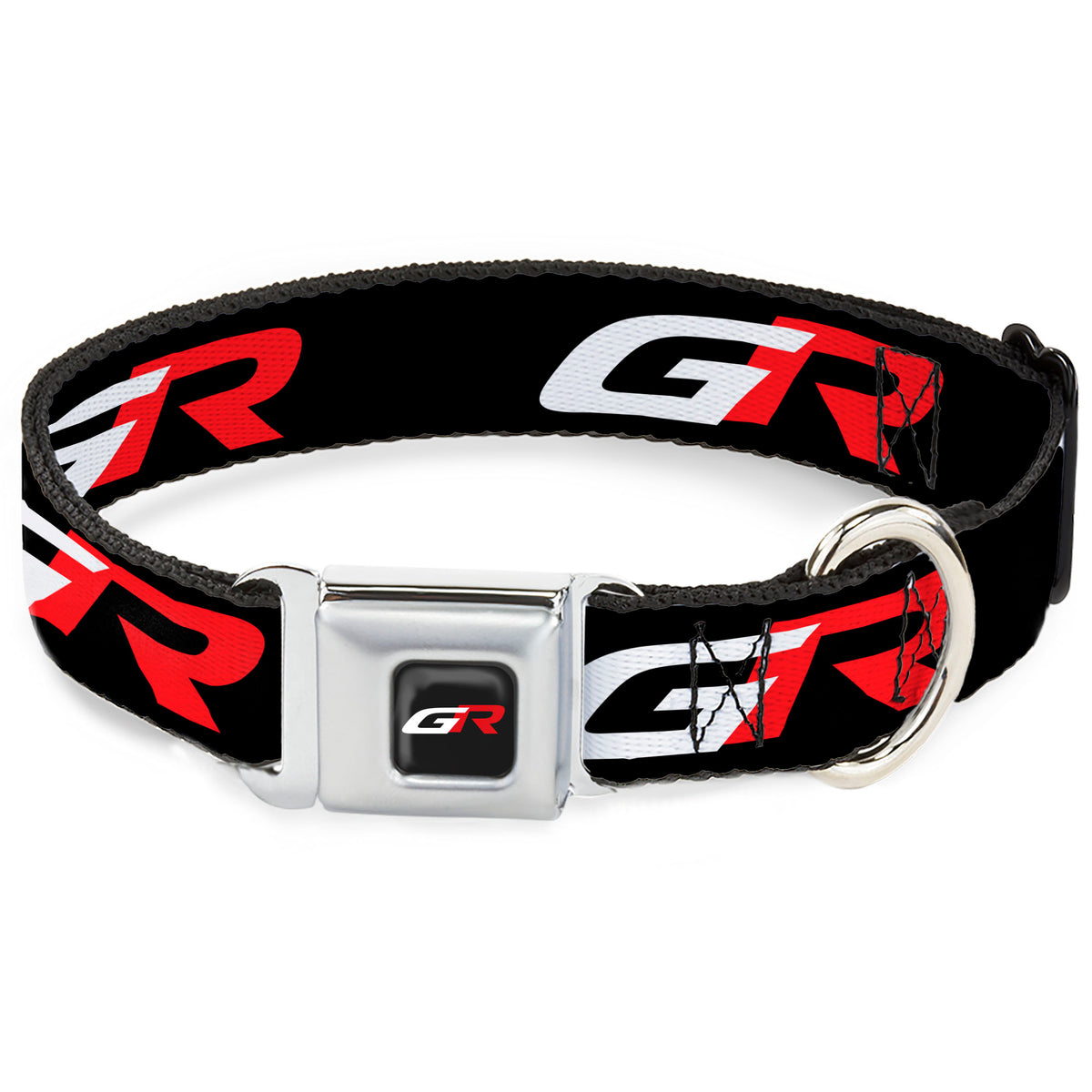 Toyota Gazoo Racing GR Logo Full Color Black/White Red Seatbelt Buckle Collar - TOYOTA GAZOO RACING GR Logo and Text Black/White/Red Dog Collars Seatbelt Buckle Toyota
