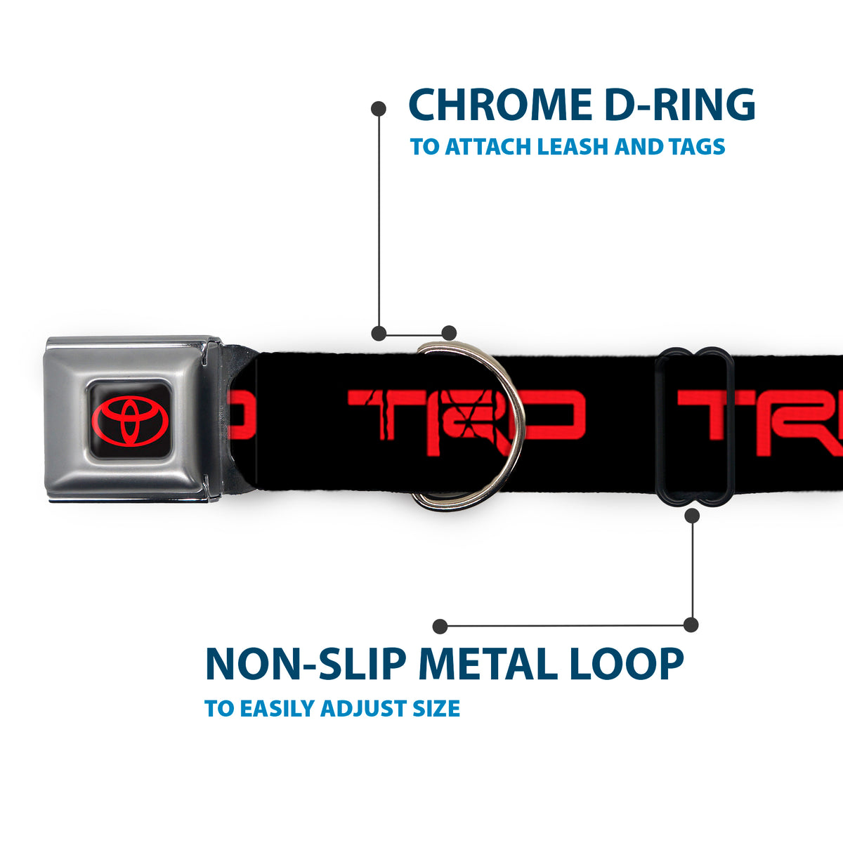 Toyota Logo Full Color Black/Red Seatbelt Buckle Collar - Toyota Racing Development TRD Logo Black/Red Dog Collars Seatbelt Buckle Toyota