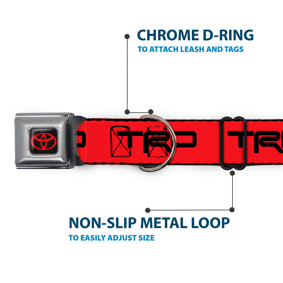 Toyota Logo Full Color Black/Red Seatbelt Buckle Collar - Toyota Racing Development TRD Logo Red/Black Dog Collars Seatbelt Buckle Toyota