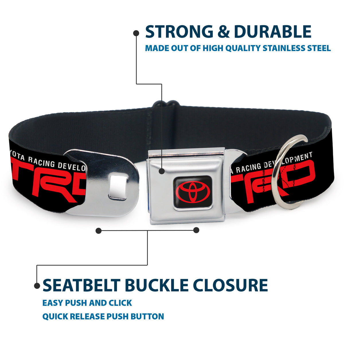 Toyota Logo Full Color Black/Red Seatbelt Buckle Collar - TOYOTA RACING DEVELOPMENT TRD Logo Black/White/Red Dog Collars Seatbelt Buckle Toyota