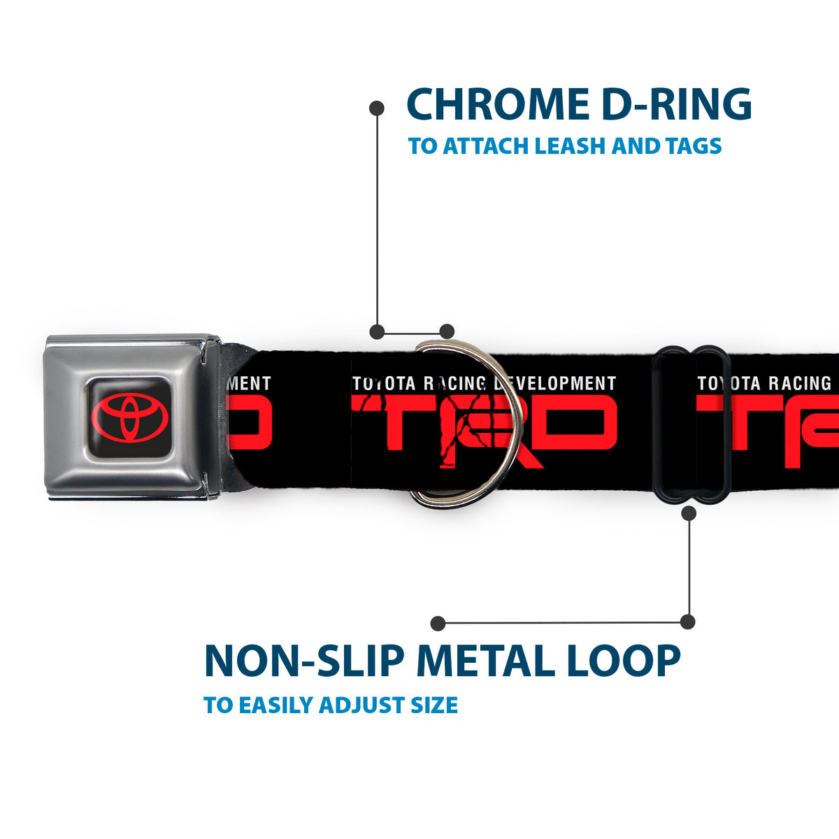 Toyota Logo Full Color Black/Red Seatbelt Buckle Collar - TOYOTA RACING DEVELOPMENT TRD Logo Black/White/Red Dog Collars Seatbelt Buckle Toyota