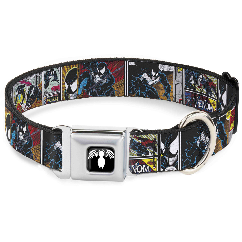 Venom Spider Logo Black/White Seatbelt Buckle Collar - Venom Comic Book Panels Dog Collars Seatbelt Buckle Marvel Comics