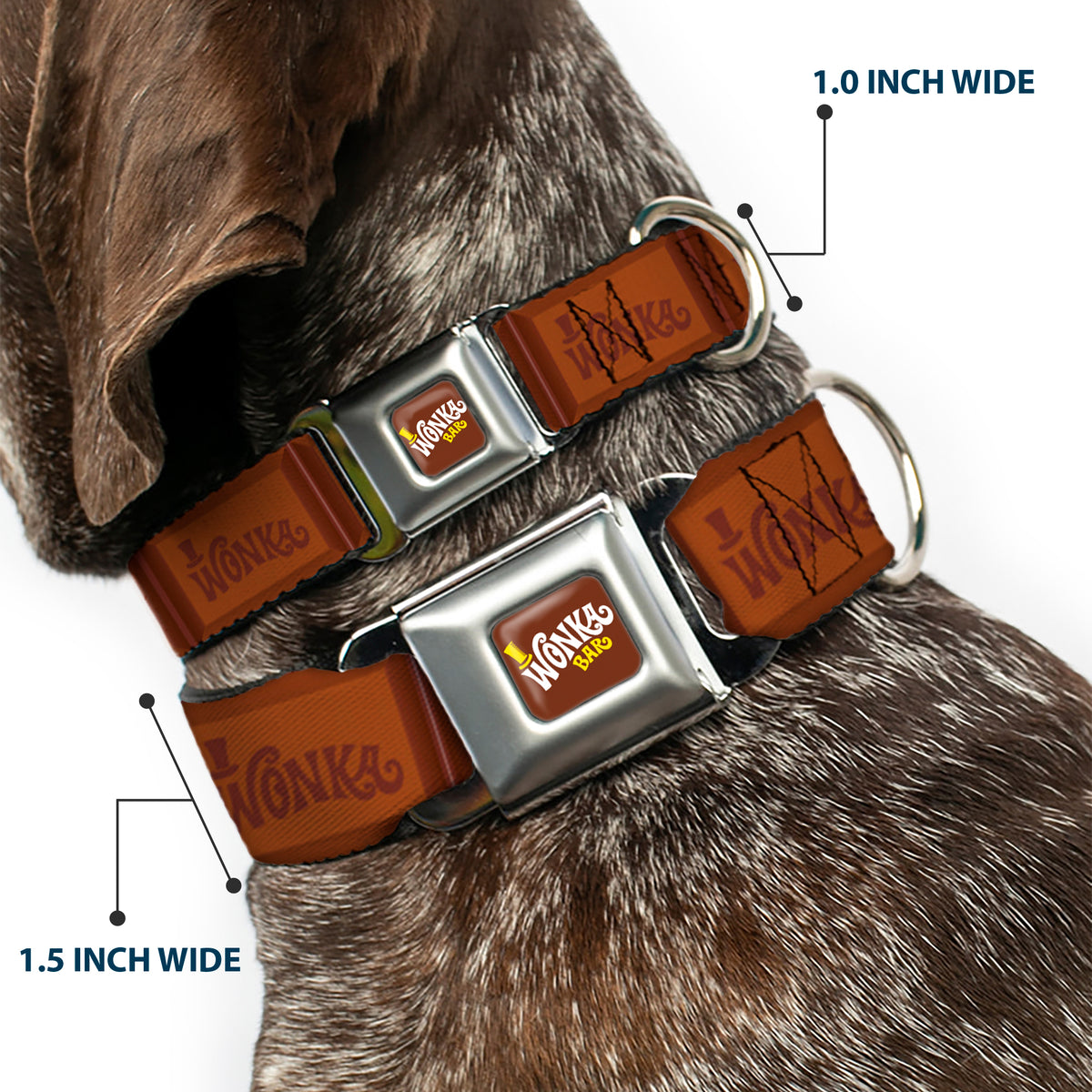 Willy Wonka and the Chocolate Factory WONKA BAR Logo Full Color Brown/Yellow/White Seatbelt Buckle Collar - Willy Wonka and the Chocolate Factory WONKA Chocolate Bar Browns Dog Collars Seatbelt Buckle Willy Wonka and the Chocolate Factory