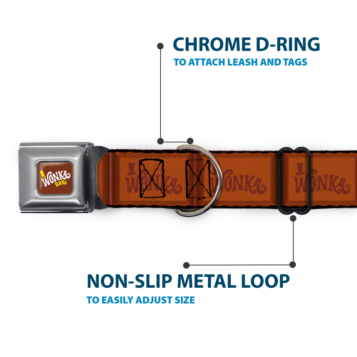 Willy Wonka and the Chocolate Factory WONKA BAR Logo Full Color Brown/Yellow/White Seatbelt Buckle Collar - Willy Wonka and the Chocolate Factory WONKA Chocolate Bar Browns Dog Collars Seatbelt Buckle Willy Wonka and the Chocolate Factory