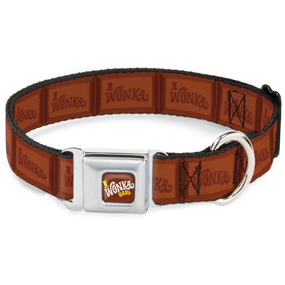 Willy Wonka and the Chocolate Factory WONKA BAR Logo Full Color Brown/Yellow/White Seatbelt Buckle Collar - Willy Wonka and the Chocolate Factory WONKA Chocolate Bar Browns Dog Collars Seatbelt Buckle Willy Wonka and the Chocolate Factory