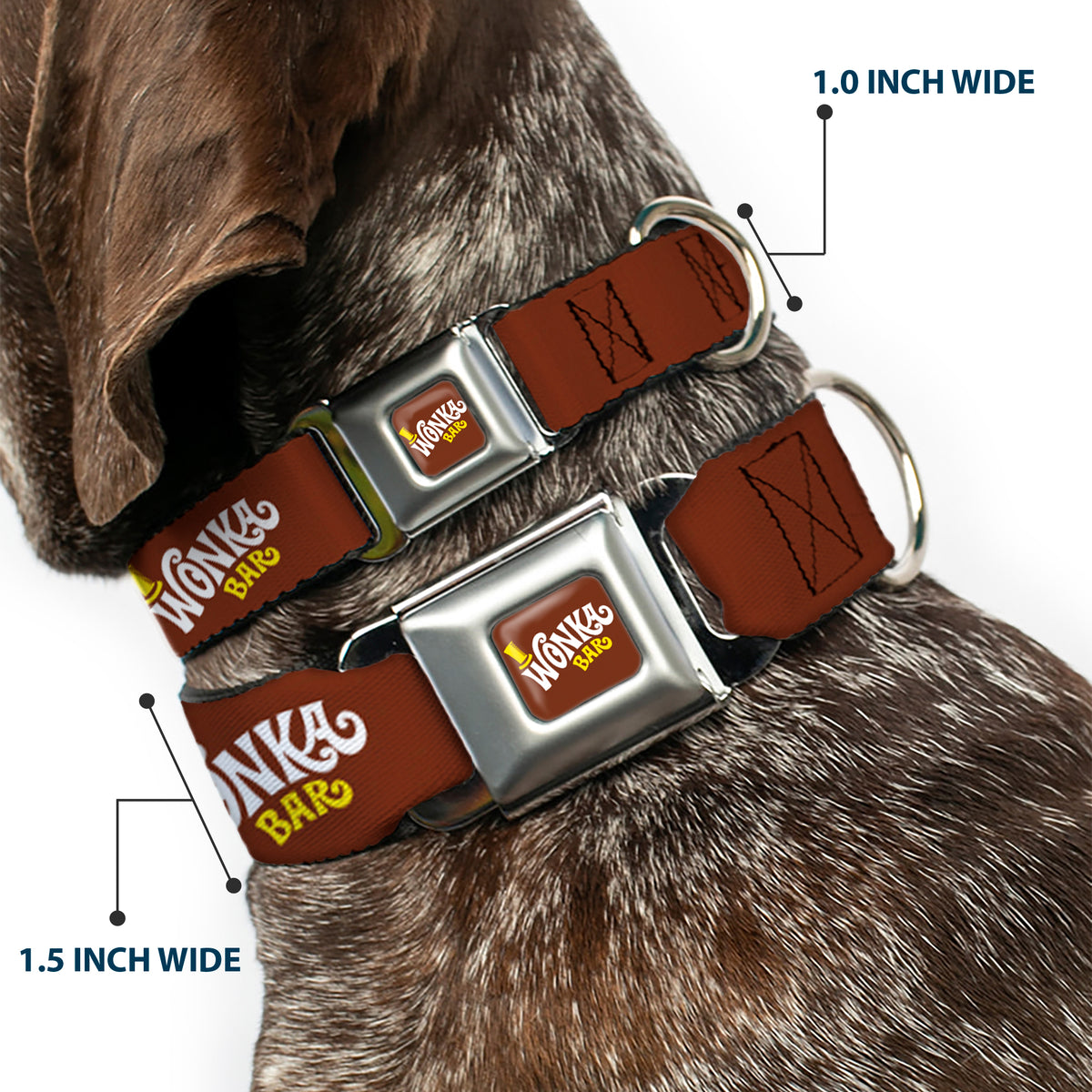 Willy Wonka and the Chocolate Factory WONKA BAR Logo Full Color Brown/Yellow/White Seatbelt Buckle Collar - Willy Wonka and the Chocolate Factory WONKA BAR Logo Brown/Yellow/White Dog Collars Seatbelt Buckle Willy Wonka and the Chocolate Factory