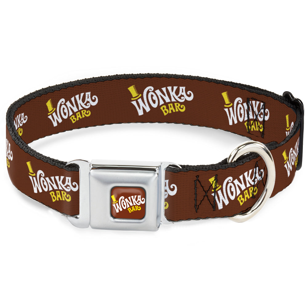 Willy Wonka and the Chocolate Factory WONKA BAR Logo Full Color Brown/Yellow/White Seatbelt Buckle Collar - Willy Wonka and the Chocolate Factory WONKA BAR Logo Brown/Yellow/White Dog Collars Seatbelt Buckle Willy Wonka and the Chocolate Factory