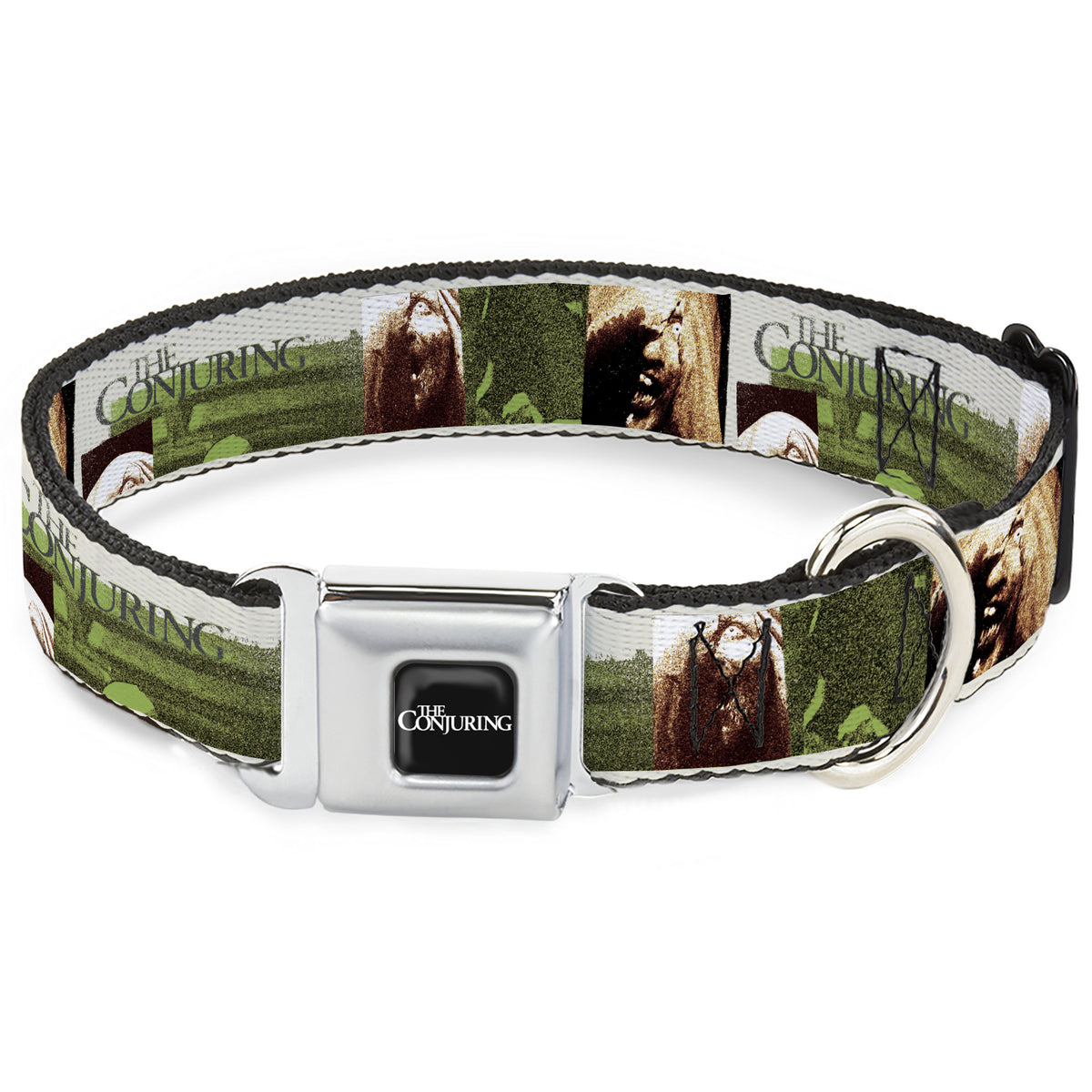 THE CONJURING Title Logo Full Color Black/White Seatbelt Buckle Collar - THE CONJURING Possession Scenes and Title Logo Dog Collars Seatbelt Buckle The Conjuring