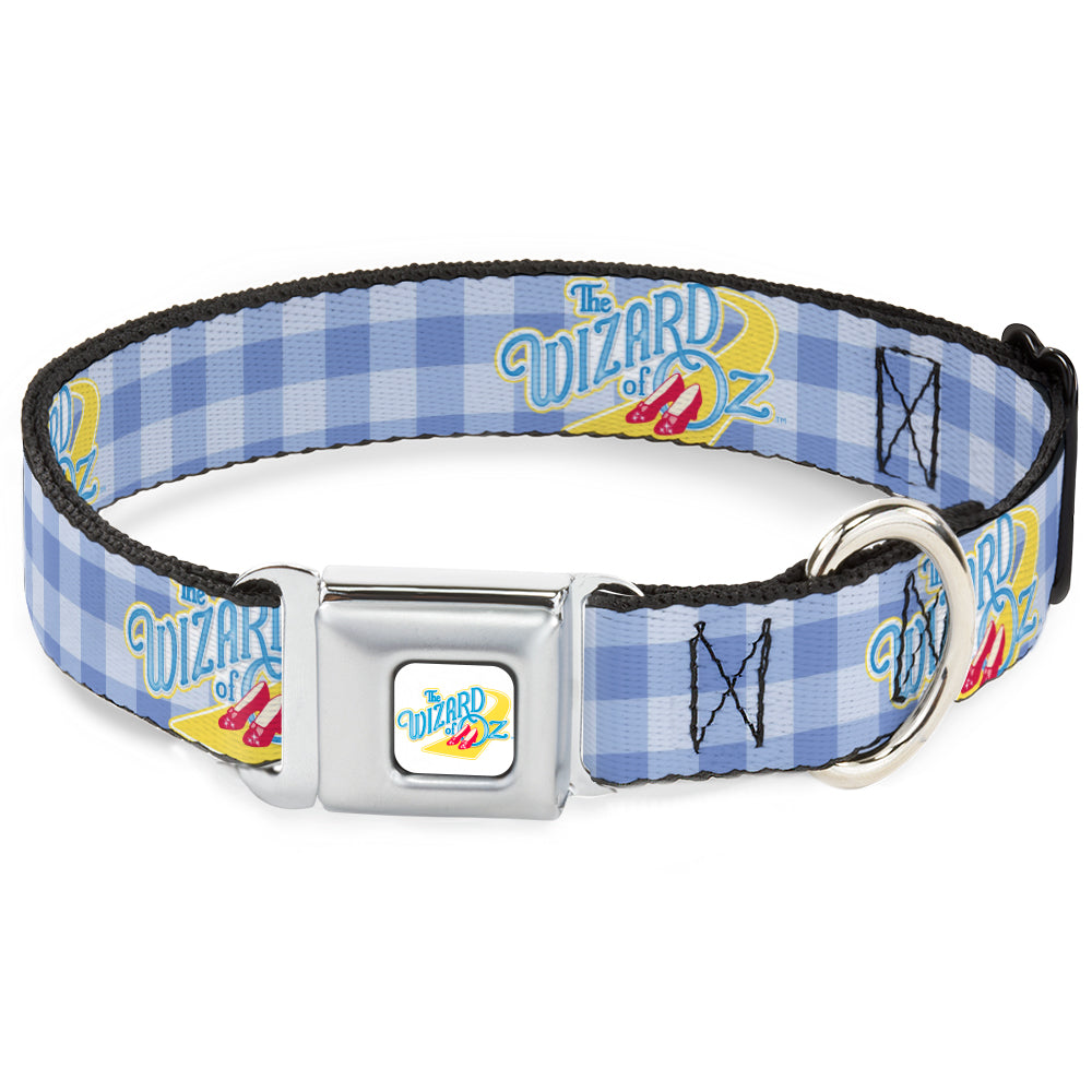 THE WIZARD OF OZ Logo Full Color White Seatbelt Buckle Collar - THE WIZARD OF OZ Logo Gingham Checker Blues Dog Collars Seatbelt Buckle The Wizard of Oz