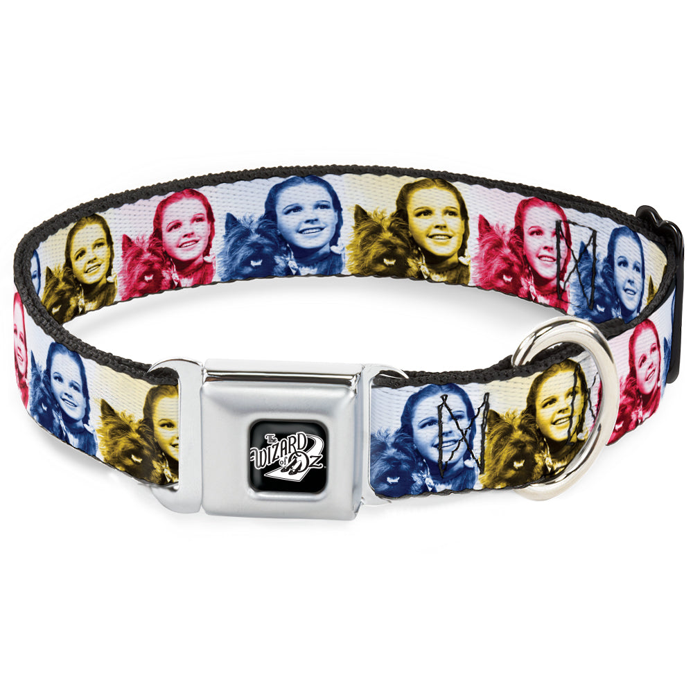 THE WIZARD OF OZ Title Logo Full Color Black/White Seatbelt Buckle Collar - The Wizard of Oz Dorothy and Toto Pose Blocks Blues/Yellows/Reds Dog Collars Seatbelt Buckle The Wizard of Oz