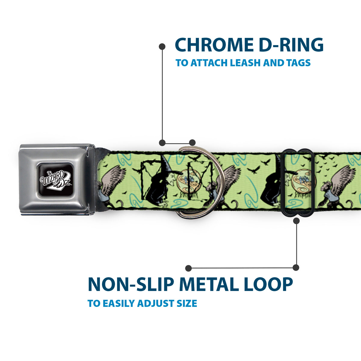 THE WIZARD OF OZ Title Logo Full Color Black/White Seatbelt Buckle Collar - The Wizard of Oz Wicked Witch of the West and Flying Monkeys Greens Dog Collars Seatbelt Buckle The Wizard of Oz