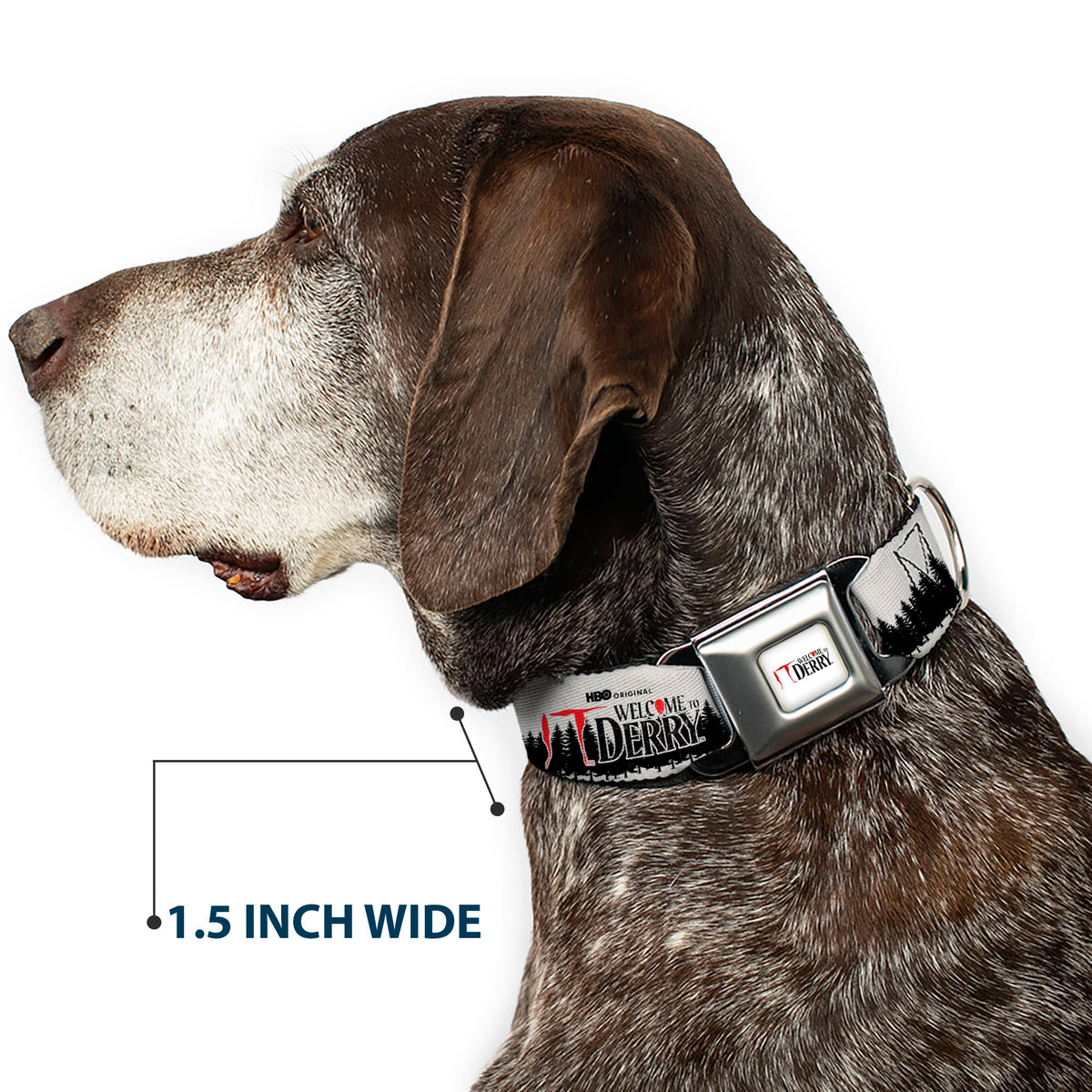 IT WELCOME TO DERRY Title Logo Full Color White Seatbelt Buckle Collar - IT WELCOME TO DERRY Icons and Forest Scenery White/Black/Red Dog Collars Seatbelt Buckle IT