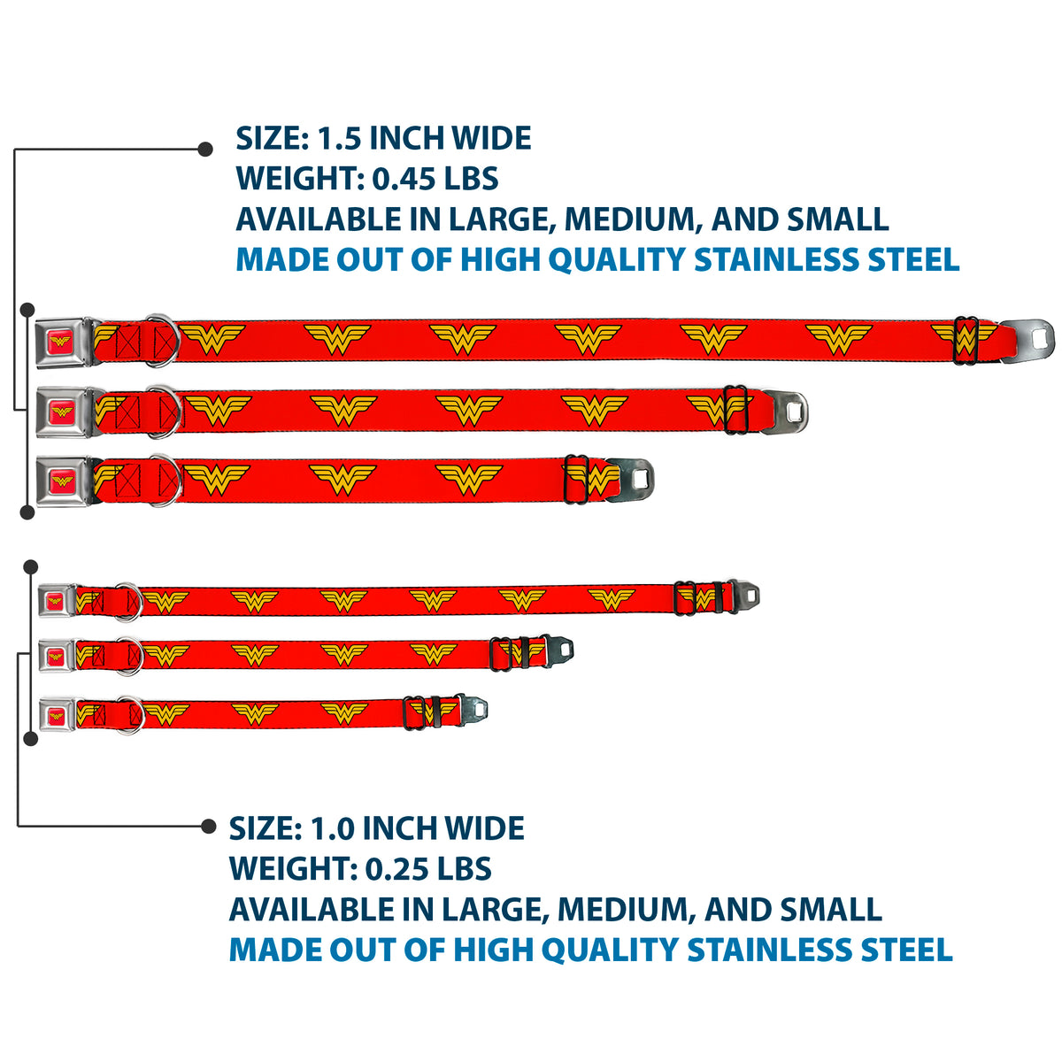 Wonder Woman Logo Full Color Red Seatbelt Buckle Collar - Wonder Woman Logo Red Dog Collars Seatbelt Buckle DC Comics