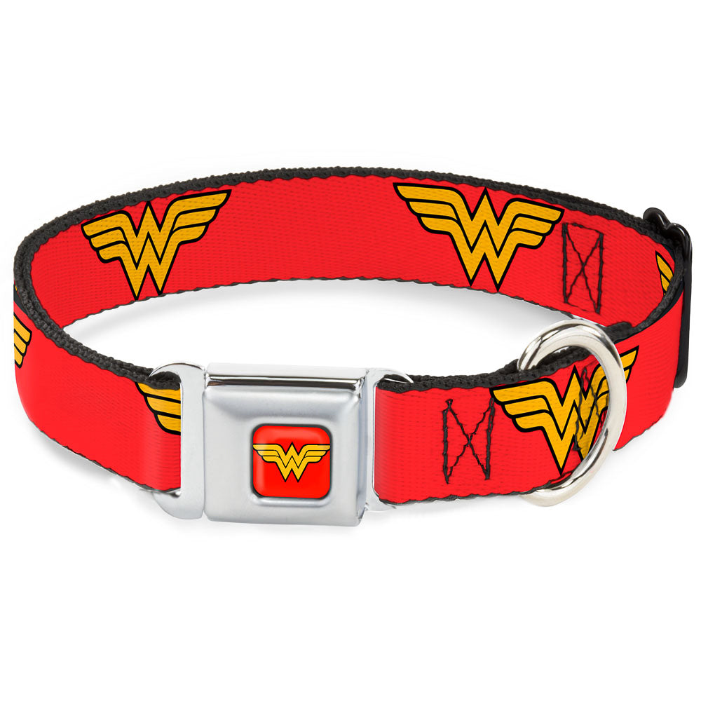 Wonder Woman Logo Full Color Red Seatbelt Buckle Collar - Wonder Woman Logo Red Dog Collars Seatbelt Buckle DC Comics